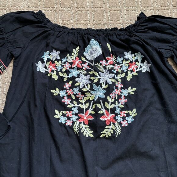 Free People Off-The-Shoulder Embroidered Dress Women's S Black Boho Festival - Picture 4 of 13